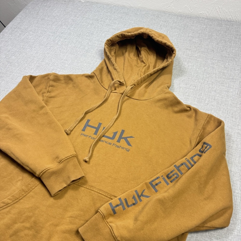 Huk Hoodie Mens Medium‎ Brown Pullover Lined Heavyweight Pockets Fishing